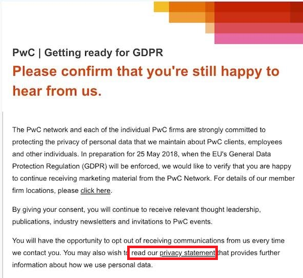PwC GDPR consent email