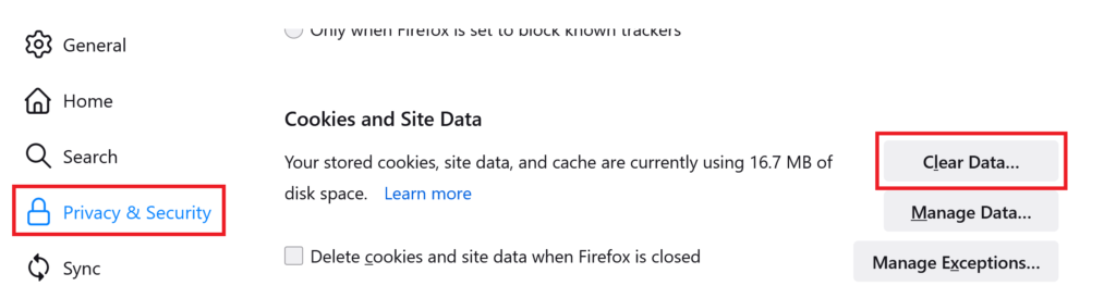 Removing cookies in Firefox